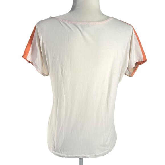 Massimo Dutti Coral Color Block Cotton Cream Beige Soft Top Medium Short Sleeve - Picture 5 of 8